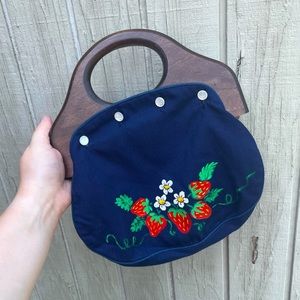 Vintage Hand Painted Strawberry Hand Bag Purse